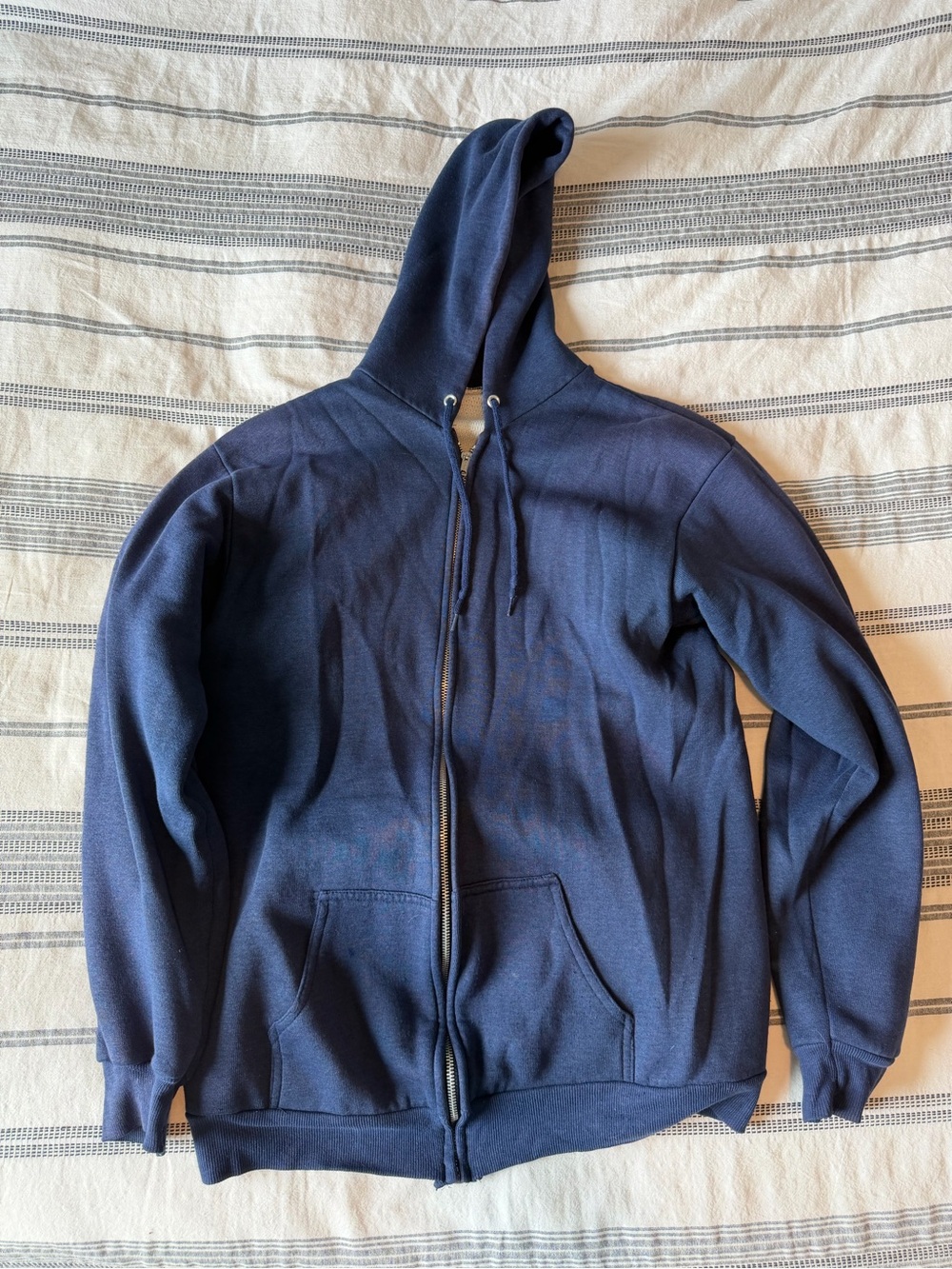 Vintage Navy Blue Full-Zip Hooded Sweater